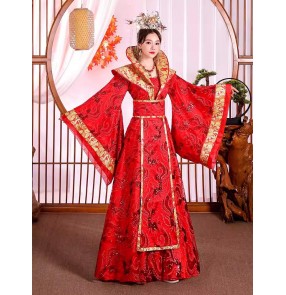 Red Gold Chinese traditional Classical Empress Dresses for women girls Ancient  film drama cosplay fairy Hanfu Han Tang Dynasty Palace Queen princess stage performance Robe